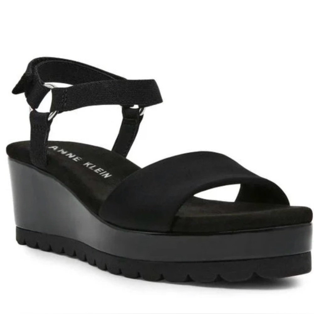 Anne Klein Black Wedge Sandal- Size 9.5